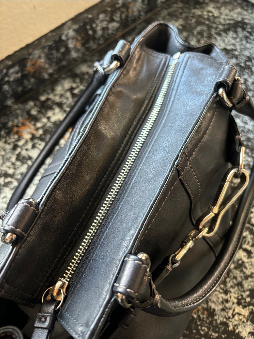 Coach Hampton Black Leather Carryall Satchel with Silver Hardware - Picture 13 of 13